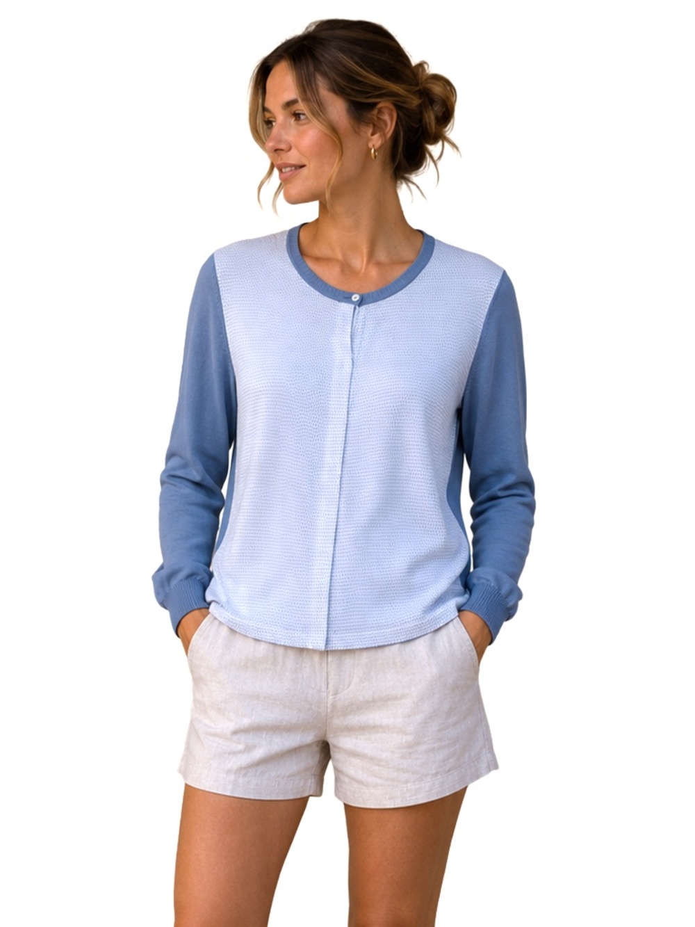 Fendi Blue FF Logo Silk Cotton Cardigan Sweater Petite Women’s XXS XS